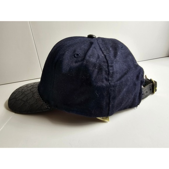 Vintage Fila Hat 90s Leather Brim Hiphop Navy Blue Spelled Out Logo Adjustable - Picture 6 of 7